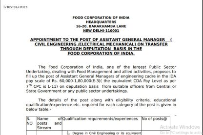 FCI Vacancy 2022 Ask to Apply Food Corporation of India Recruitment for General Manager Bharti Form through asktoapply