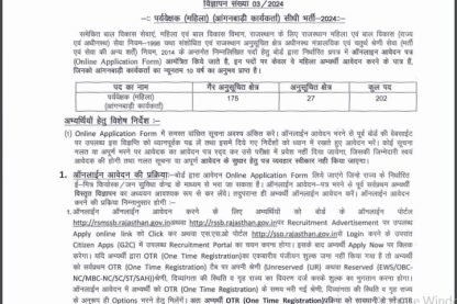 Rajasthan Staff Selection Board Ask to Apply RSSB Recruitment 2024 Apply form 202 Anganwadi Supervisor Vacancy through asktoapplycg.com