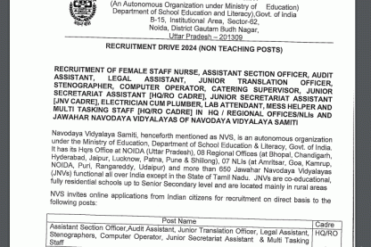 Navodaya Vidyalaya Samiti Ask to Apply NVS Recruitment 2024 Apply form 1377 mts Vacancy through asktoapplycg.com