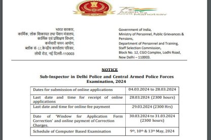 Staff Selection Commission Ask to Apply SSC Recruitment 2024 Apply form 4187 Sub Inspector Vacancy through asktoapplycg.com