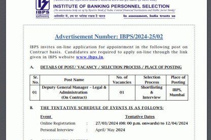 Institute of Banking Personnel Selection Ask to Apply IBPS Recruitment 2024 Apply form विभिन्न Deputy General Manager Vacancy through