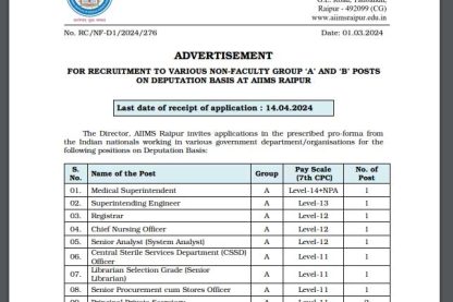 All India Institute of Medical Sciences Raipur Ask to Apply AIIMS Raipur Recruitment 2024 Apply form 22 Non Faculty Vacancy through