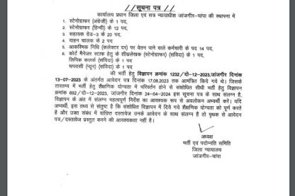 District and Session Court Janjgir Champa Ask to Apply Janjgir Champa District Court Recruitment 2024 Apply form 50 Staff Vacancy through