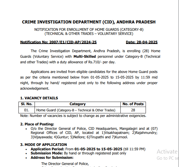 CRIME INVESTIGATION DEPARTMENT Ask to Apply CID Recruitment 2024 Apply form 28 Home Guard Vacancy through asktoapplycg.com