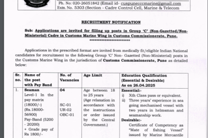 Feature image Customs Vibhag Ask to Apply Customs Vibhag Recruitment 2024 Apply form 14 Tradesman Vacancy through asktoapplycg.com
