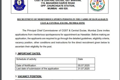 Central Board of Indirect Taxes and Custom Ask to Apply CBIC Recruitment 2024 Apply form 15 Hawaldar Vacancy through asktoapplycg.com