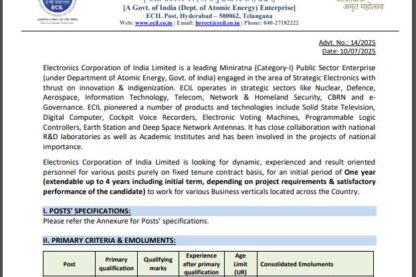 Electronics Corporation of India Limited Ask to Apply ECIL Recruitment 2024 Apply form 70 Technical Officer Vacancy through asktoapplycg.com