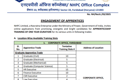 National Hydro Electric Power Corporation Ask to Apply NHPC Recruitment 2024 Apply form 361 Graduate Apprentices Vacancy
